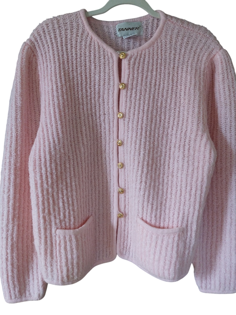 Vintage Women's Boxy Pink Knit Button-Front Sweater Cardigan
